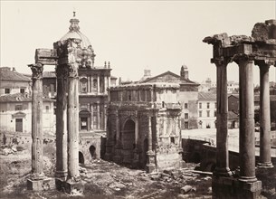 The arch of Septimus and temple of Vespasian, Rome; Rome, Italy; about 1860 - 1870; Albumen silver print