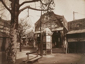 Kiosk and Street Fair, Fête du Vaugirard; Eugène Atget, French, 1857 - 1927, Paris, France; 1925; Gelatin silver printing-out