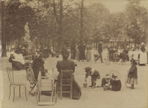 Women and Children in the Luxembourg Gardens; Eugène Atget, French, 1857 - 1927, Paris, France; 1898; Albumen silver print
