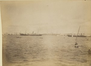 Boats on the water; about 1860 - 1880; Tinted Albumen silver print