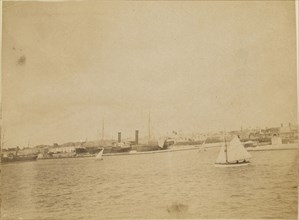 Boats on the water; about 1860 - 1880; Tinted Albumen silver print