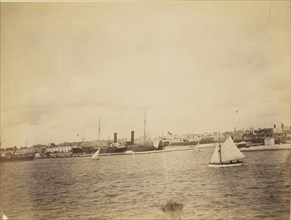 Ship on the water; about 1860 - 1880; Tinted Albumen silver print