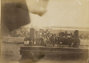 Group of people on barge; about 1860 - 1880; Tinted Albumen silver print