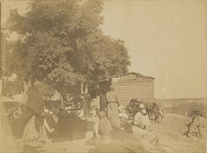 People gathered outdoors; about 1860 - 1880; Tinted Albumen silver print