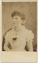 woman wearing flower embellished dress, seated; about 1865; Hand-colored albumen silver print