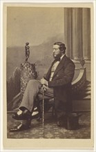 bearded man seated, holding a walking stick; F.W. Baker, British, active Calcutta, India 1860s, about 1865; Albumen silver