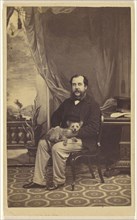 Man with Mustache and Muttonchops, seated with a dog on his lap; Conway Weston Hart, British, active 1860s, Calcutta, India