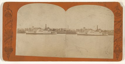 Paddleboat on river, New York City; American; about 1865 - 1875; Albumen silver print