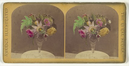 Flowers in clear glass vase; American; about 1870 - 1880; Hand-colored Albumen silver print