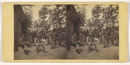 Group of Civil War soldiers at camp site; American; about 1862 - 1864; Albumen silver print