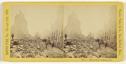 Milk street, looking west. Boston Fire, Nov. 9th and 10th, 1872; Charles Taber & Co; November 9-10, 1872; Albumen silver print