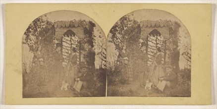 Group of people in front of an archway of vegetation; Philip Coombs, American, active 1860s, 1870s; Albumen silver print