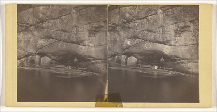Man standing in raft on lake with cliffs behind with graffiti; Attributed to John P. Soule, American, 1827 - 1904, about 1870