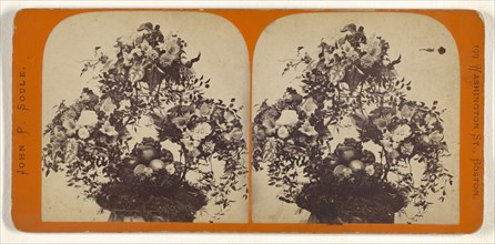 Basket of fruit and flower arrangement; John P. Soule, American, 1827 - 1904, about 1870; Albumen silver print