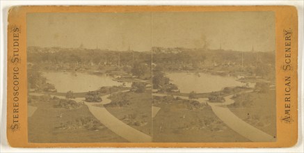 High angle view on an  large American garden, possibly at Lockport, New York; American; about 1865; Albumen silver print