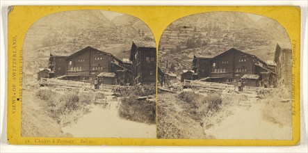 Chalets a Zermatt. Suisse, Switzerland; Stephen Thompson, British, about 1830 - 1893, 1860s; Albumen silver print