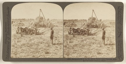 Baling alfalfa in the Salt River Valley near Chandler, Ariz; Underwood & Underwood, American, 1881 - 1940s, about 1902; Gelatin