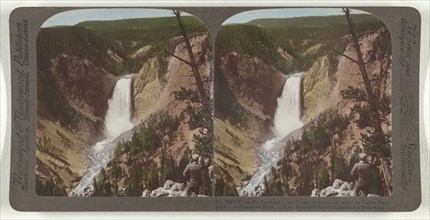From Pt. Lookout, 1,200 ft. above rive, up canon to Lower Falls, 308 ft., Yellowstone Park, U.S.A; Underwood & Underwood