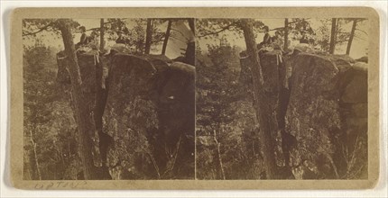 People sitting on large rocks in woods; Attributed to B. F. Upton, American, born 1818, active Minneapolis and St. Anthony