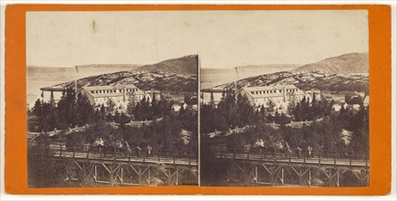 Hotel and bridge, Tadousac, Saguenay; L.P. Vallée, Canadian, 1837 - 1905, active Quebéc, Canada, 1865 - 1873; Albumen silver