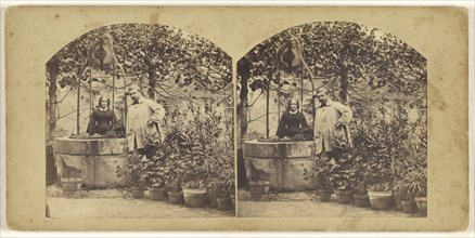 Young French couple standing in their garden near a well; Henry Van Der Helle, French, active 1870s, about 1877; Albumen silver