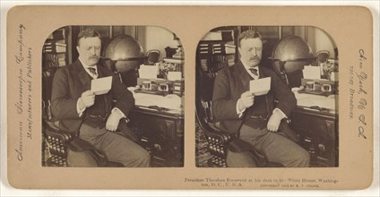 President Theodore Roosevelt at his desk in the White House, Washington, D.C., U.S.A; R.Y. Young, American, active New York, New