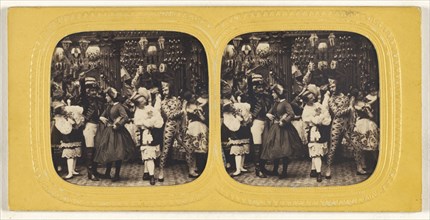 Party scene with people in costumes; E. Lamy, French, active 1860s - 1870s, 1860s; Hand-colored Albumen silver print