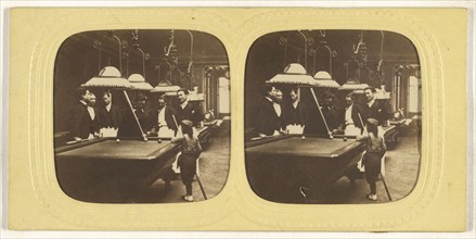Men playing billards, one little boy holding a cue stick; E. Lamy, French, active 1860s - 1870s, about 1868; Hand-colored