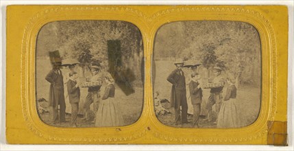 Family portrait at a picnic; E. Lamy, French, active 1860s - 1870s, about 1868; Hand-colored Albumen silver print