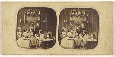 Parlor scene with a group of women and a little girl; London Stereoscopic Company, active 1854 - 1890, 1855 - 1865