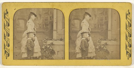 Groupes Petites Scenes: woman walking with little boy; Anatole Pougnet, French, active 1870s, 1855 - 1865; Hand-colored Albumen
