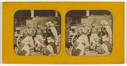 Group of ambulance drivers, possibly in Algeria; about 1860; Hand-colored Albumen silver print