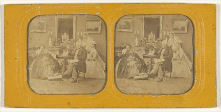 Parlor scene; 1855 - 1860; Hand-colored Albumen silver print