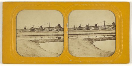 Bridge under construction; 1855 - 1860; Hand-colored Albumen silver print