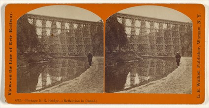 Portage R.R. Bridge -, Reflection in Canal., L. E. Walker, American, 1826 - 1916, active Warsaw, New York, about 1870; Albumen