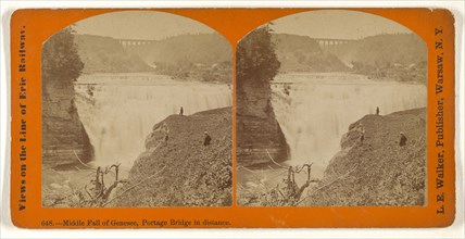 Middle Fall of Genesee, Portage Bridge in distance; L. E. Walker, American, 1826 - 1916, active Warsaw, New York, about 1870