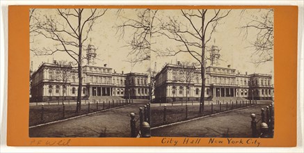 City Hall. New York; Attributed to Peter F. Weil, American, active New York, New York 1860s - 1870s, about 1865; Albumen silver