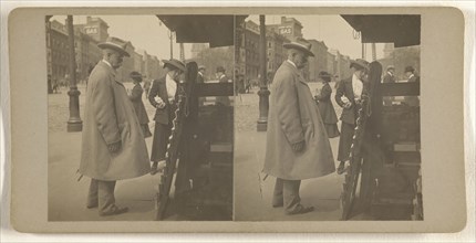 Elder man with hat reading newspapers at rack, Albany, N.Y; Julius M. Wendt, American, active 1900s - 1910s, 1900s; Gelatin