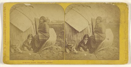 Domestic Scene, Chippewa Indians; Charles A. Zimmerman, American, born France, 1844 - 1909, about 1870; Albumen silver print