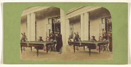 Men playing pool; about 1860; Hand-colored Albumen silver print