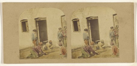 Children playing marbles; French; about 1860; Hand-colored Albumen silver print