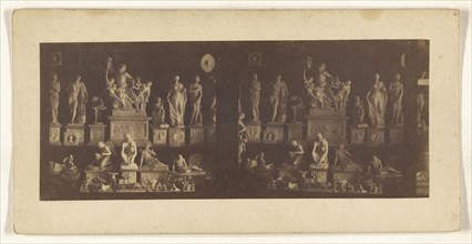 Pisa. Group of statuettes in alabaster - Laocoon, Venus of Canova, Venus de Medicis, Slave whetting his knife, Cupid; about 1870