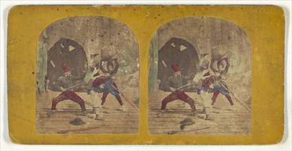 Genre scene: men fighting; about 1860; Hand-colored Albumen silver print