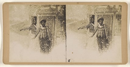 White men in blackface, one inside the house, the other caught outside in a snowstorm; about 1860; Albumen silver print