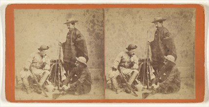 Genre: three men with hats, posed with guns; about 1865; Albumen silver print