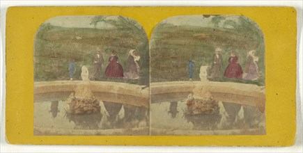 Group of people around a fountain; 1855 - 1860; Hand-colored Albumen silver print