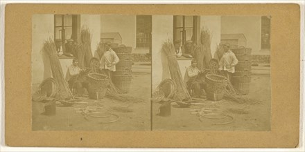 Men weaving baskets; E. Vimard, Swiss, active 1860s, about 1860; Albumen silver print