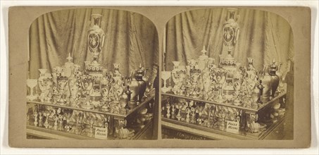 Display of vases and glasses which won a Prize Medal; about 1865; Albumen silver print