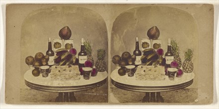 Fruits and wines; about 1865; Hand-colored Albumen silver print