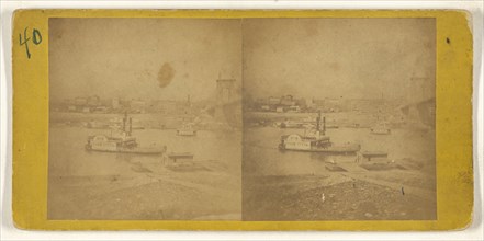 Cincinnati Susp. Bridge. Ferryboat the  Queen City, American; about 1870; Albumen silver print